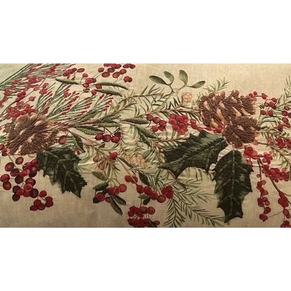 POTTERY BARN Holly Berry Embroidered Lumbar Pillow Complete Set, 16x26